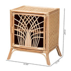 Table de chevet en rotin marron naturel avec porte et étagères
