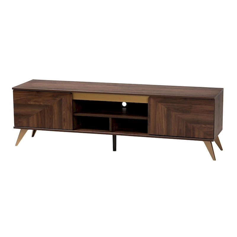 Meuble TV 2 portes style Mid-Century Modern, noyer brun