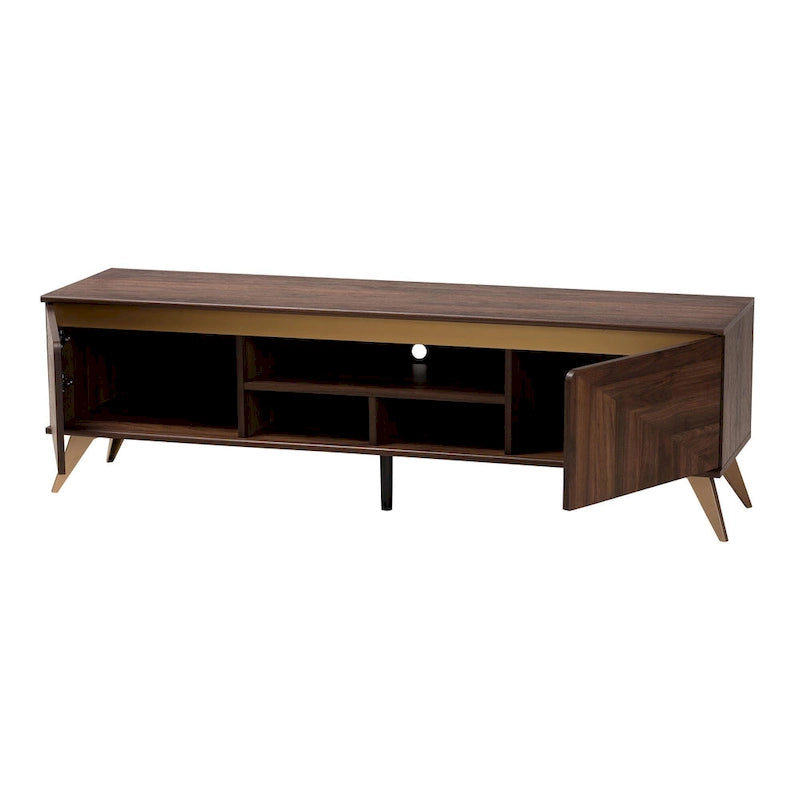 Meuble TV 2 portes style Mid-Century Modern, noyer brun