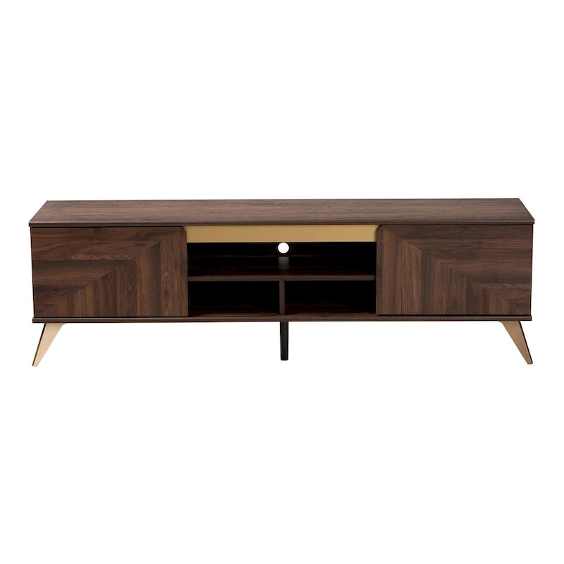 Meuble TV 2 portes style Mid-Century Modern, noyer brun