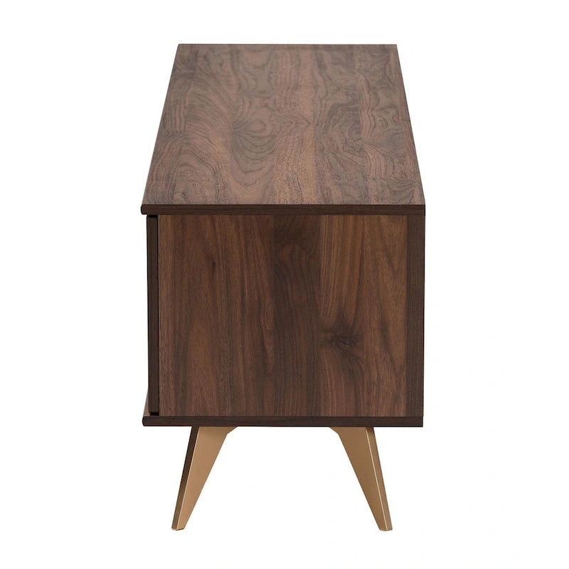 Meuble TV 2 portes style Mid-Century Modern, noyer brun