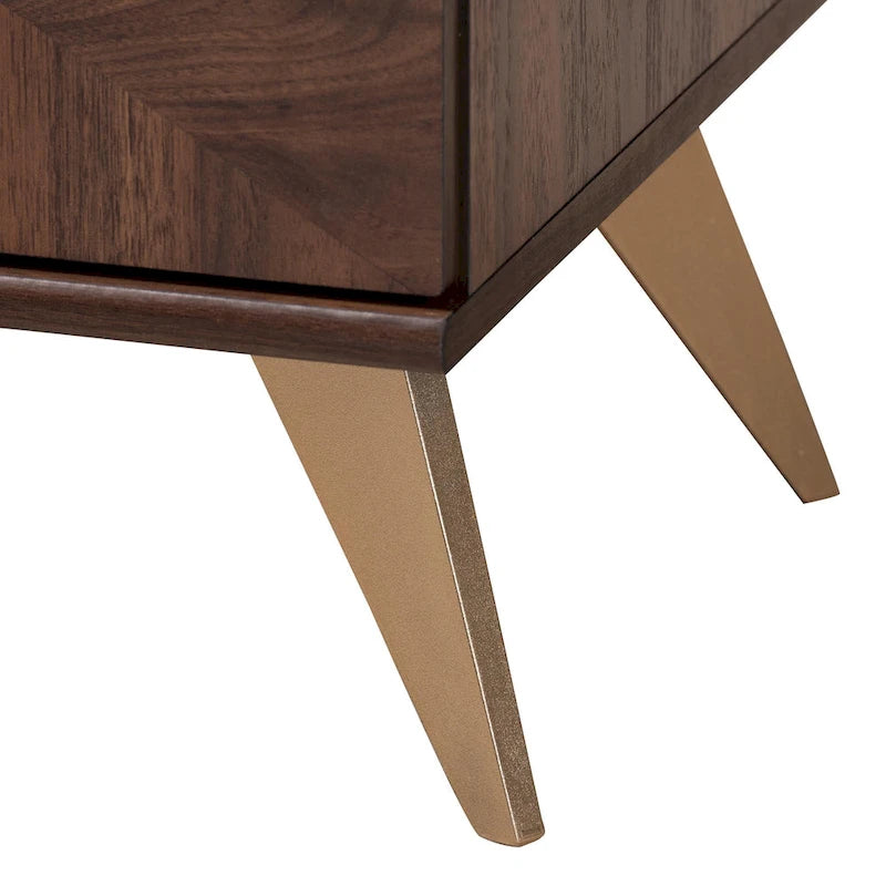 Meuble TV 2 portes style Mid-Century Modern, noyer brun