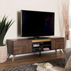 Meuble TV 2 portes style Mid-Century Modern, noyer brun