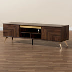Meuble TV 2 portes style Mid-Century Modern, noyer brun