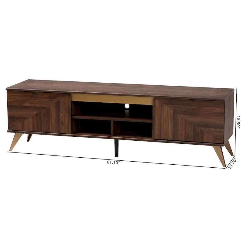 Meuble TV 2 portes style Mid-Century Modern, noyer brun