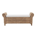 Banc de rangement tissé bohème de style fermier avec motifs sculptés ajourés