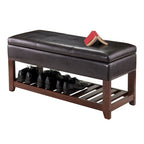 Banc coffre de rangement avec étagère à chaussures - Espresso et Noyer, 42.52L x 15.75P x 20.47H