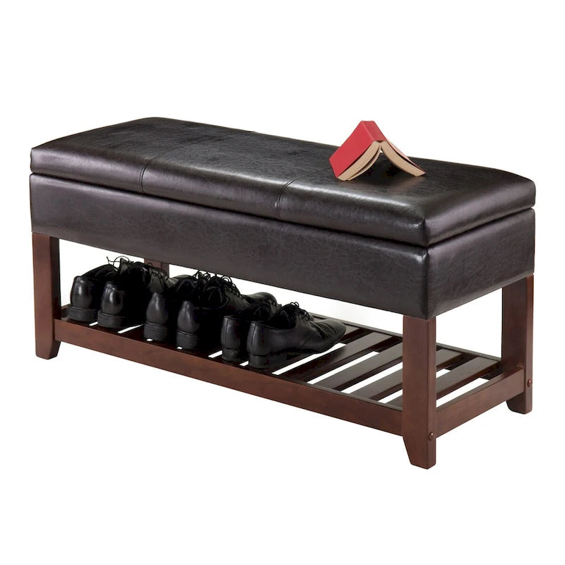 Banc coffre de rangement avec étagère à chaussures - Espresso et Noyer, 42.52L x 15.75P x 20.47H