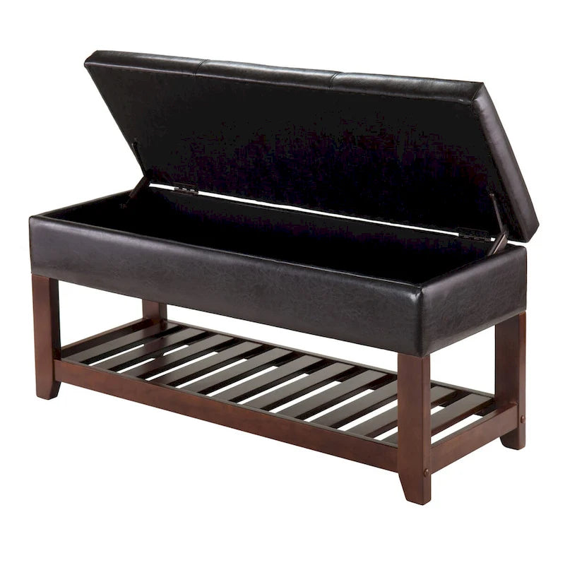 Banc coffre de rangement avec étagère à chaussures - Espresso et Noyer, 42.52L x 15.75P x 20.47H