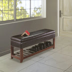 Banc coffre de rangement avec étagère à chaussures - Espresso et Noyer, 42.52L x 15.75P x 20.47H