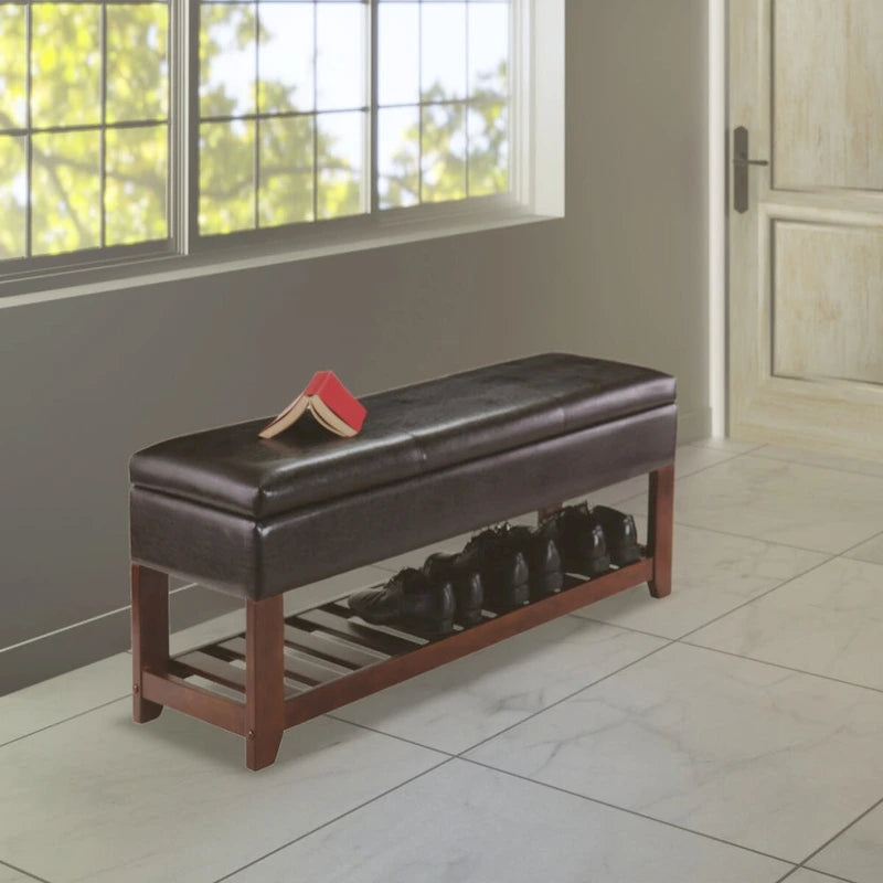 Banc coffre de rangement avec étagère à chaussures - Espresso et Noyer, 42.52L x 15.75P x 20.47H