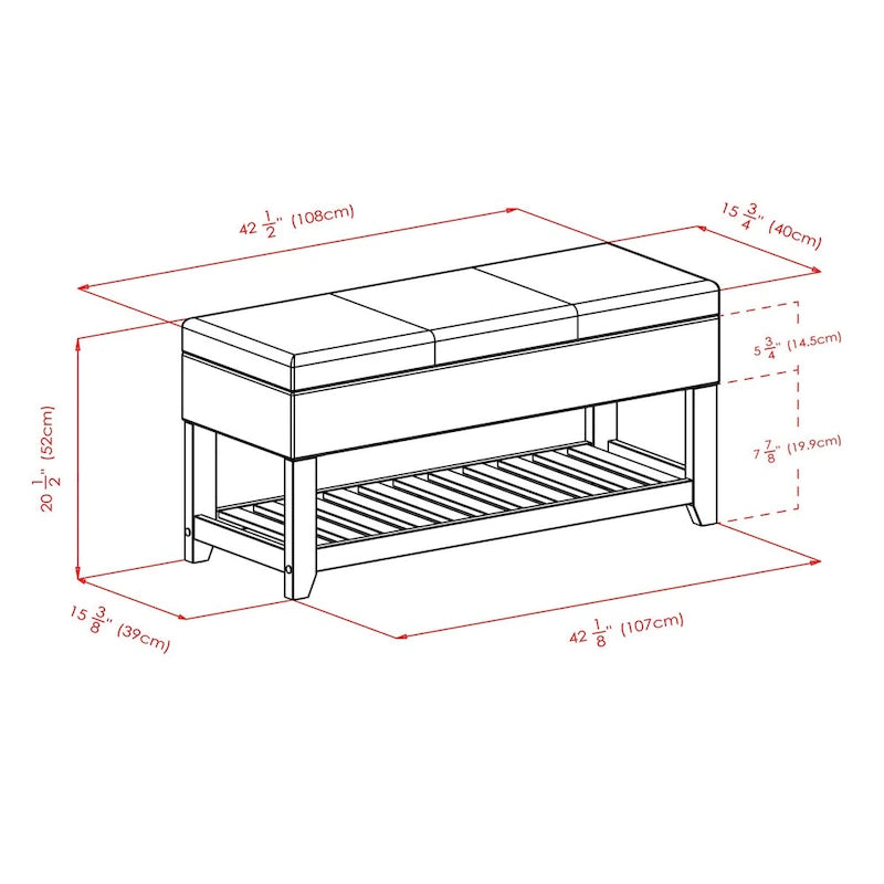 Banc coffre de rangement avec étagère à chaussures - Espresso et Noyer, 42.52L x 15.75P x 20.47H