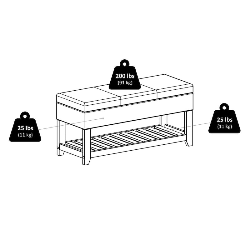 Banc coffre de rangement avec étagère à chaussures - Espresso et Noyer, 42.52L x 15.75P x 20.47H