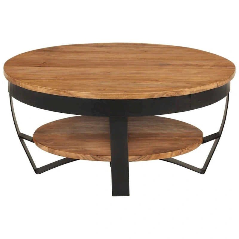 Table basse ronde 65 cm en bois d'acacia massif avec base en acier