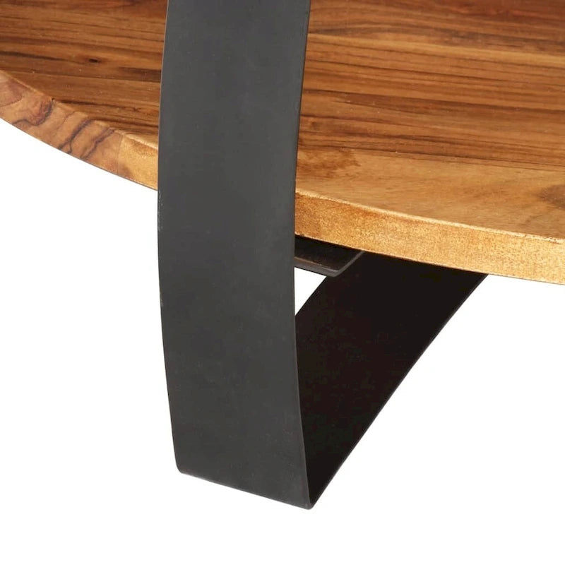 Table basse ronde 65 cm en bois d'acacia massif avec base en acier