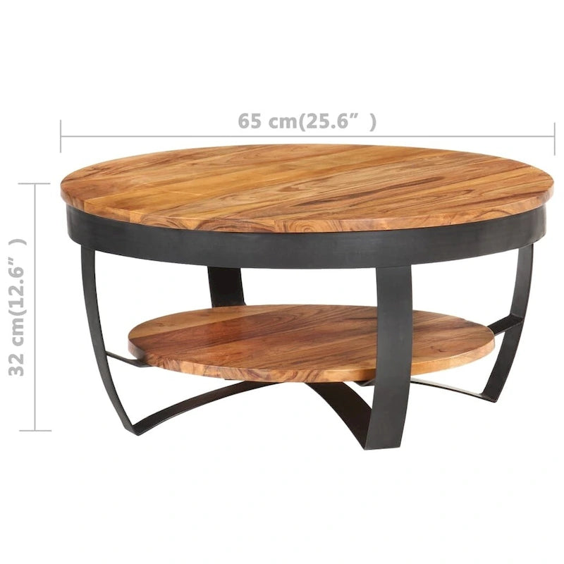Table basse ronde 65 cm en bois d'acacia massif avec base en acier