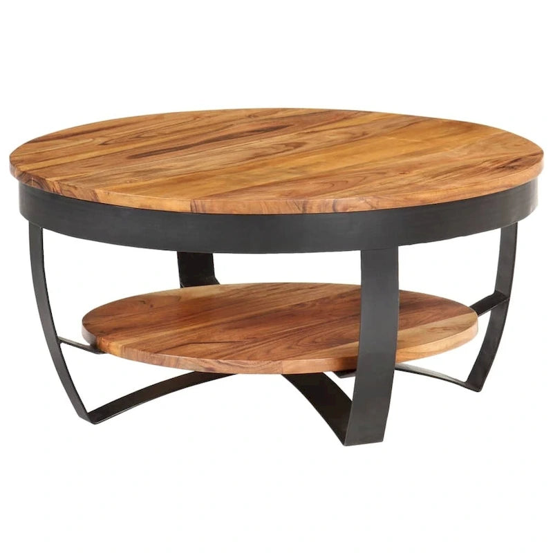 Table basse ronde 65 cm en bois d'acacia massif avec base en acier