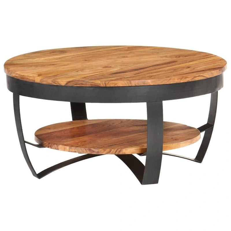 Table basse ronde 65 cm en bois d'acacia massif avec base en acier