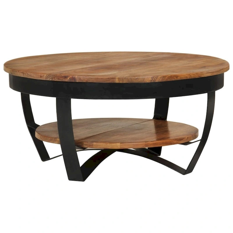 Table basse ronde 65 cm en bois d'acacia massif avec base en acier
