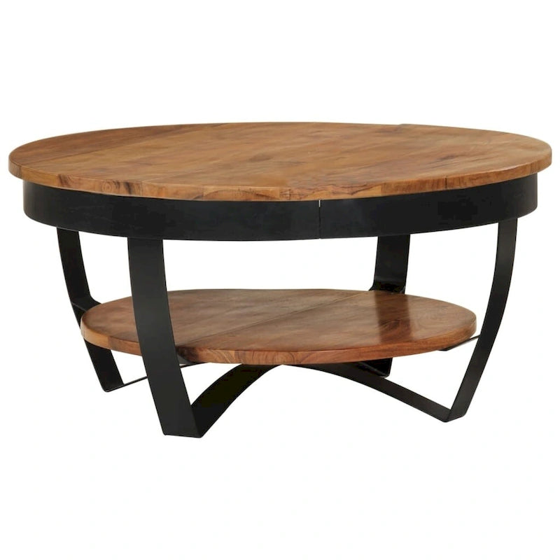 Table basse ronde 65 cm en bois d'acacia massif avec base en acier