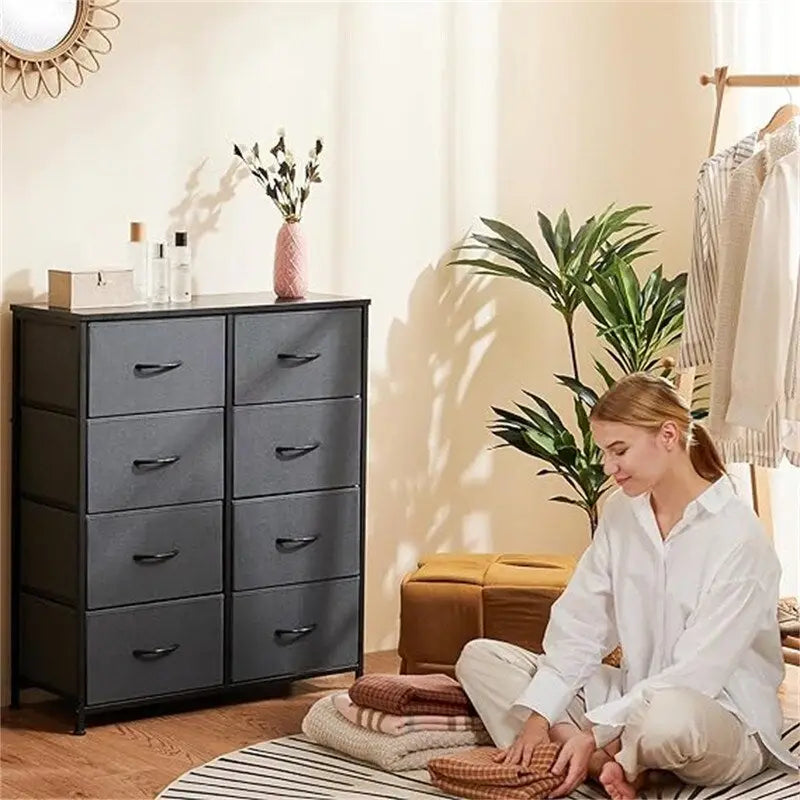 Commode de rangement à 8 tiroirs avec plateau en bois