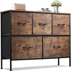 Commode à 5 tiroirs avec cadre en acier et bacs en tissu