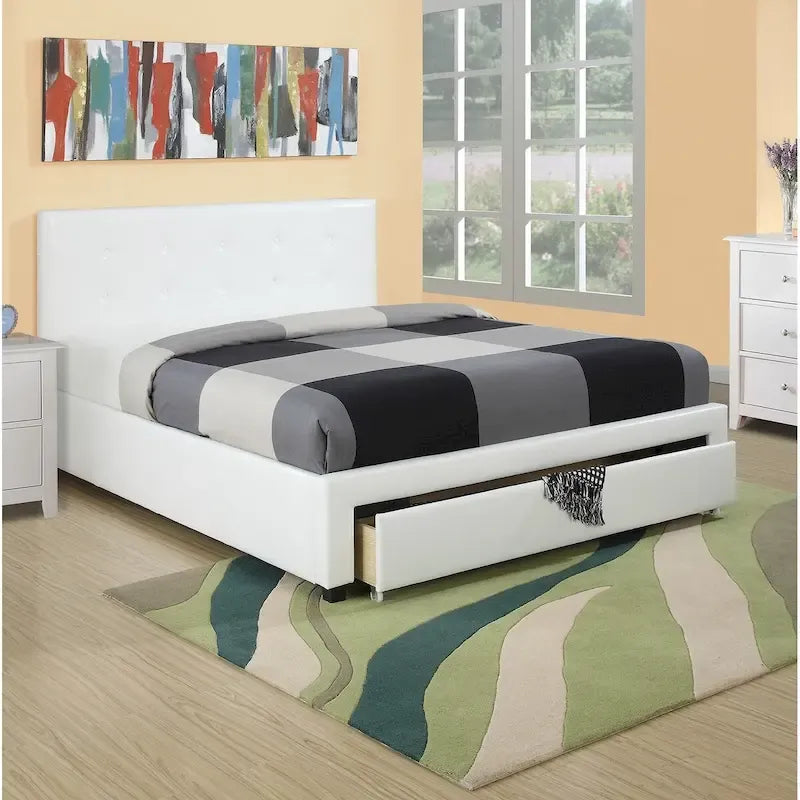 Lit de rangement rembourré Queen Size avec tête de lit capitonnée