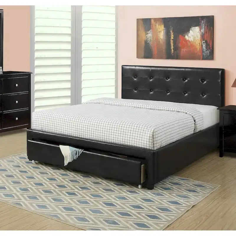 Lit de rangement rembourré Queen Size avec tête de lit capitonnée
