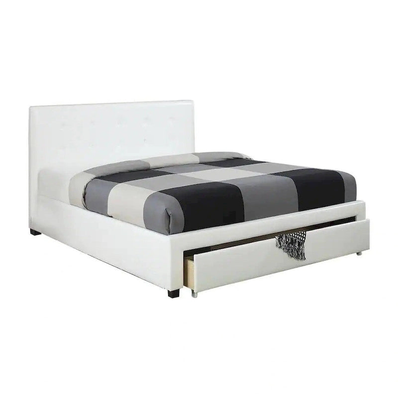 Lit de rangement rembourré Queen Size avec tête de lit capitonnée