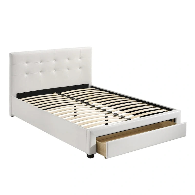Lit de rangement rembourré Queen Size avec tête de lit capitonnée