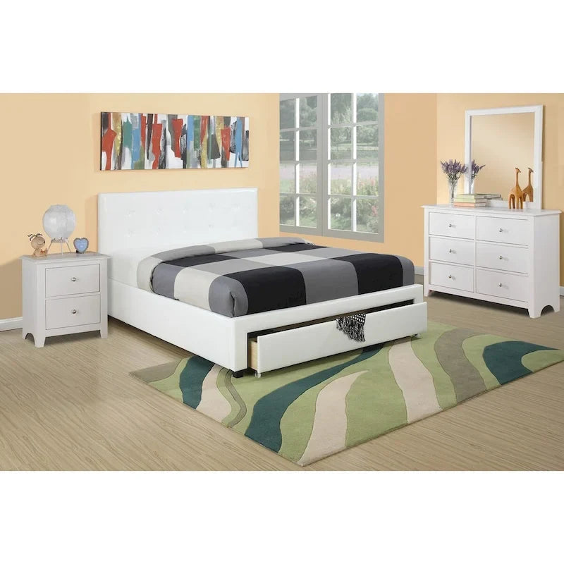 Lit de rangement rembourré Queen Size avec tête de lit capitonnée