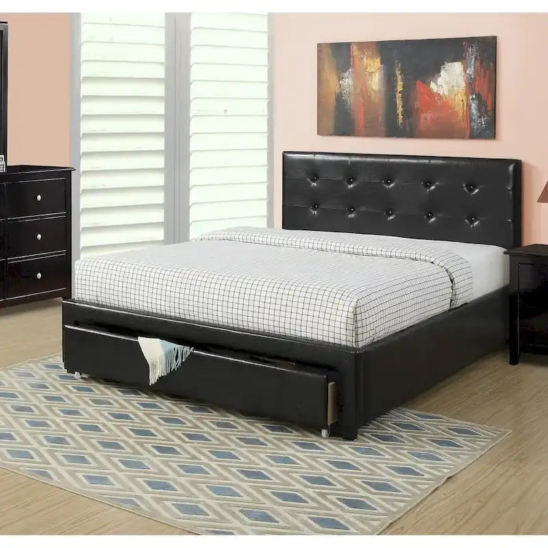 Lit de rangement rembourré Queen Size avec tête de lit capitonnée