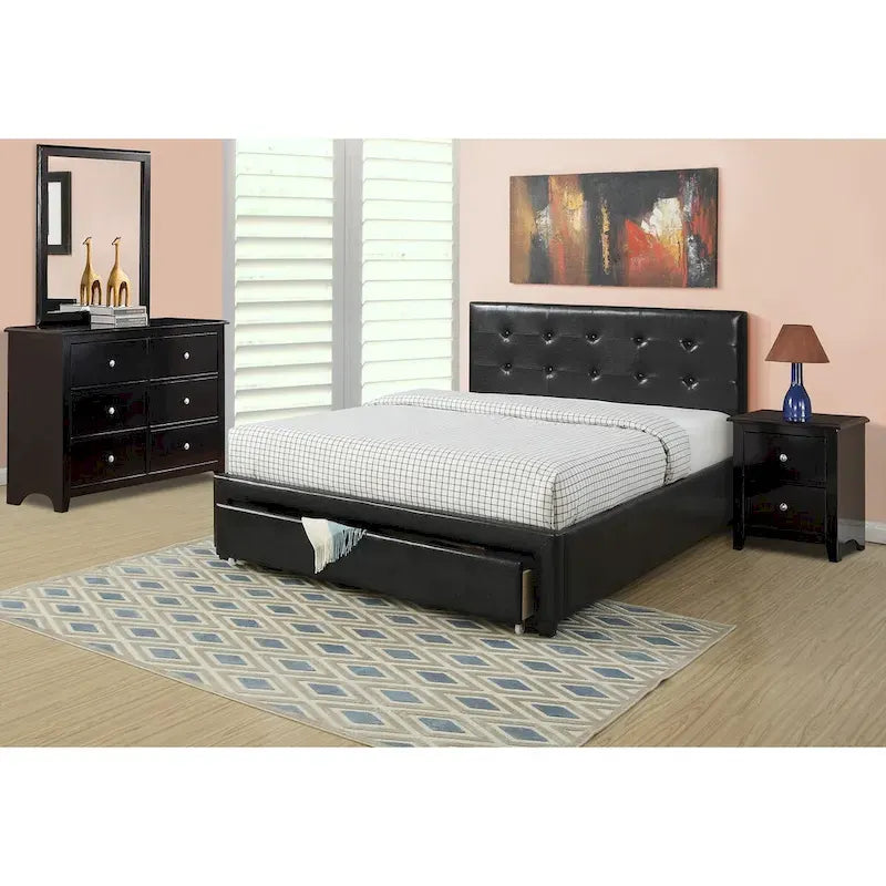 Lit de rangement rembourré Queen Size avec tête de lit capitonnée