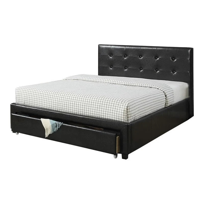 Lit de rangement rembourré Queen Size avec tête de lit capitonnée