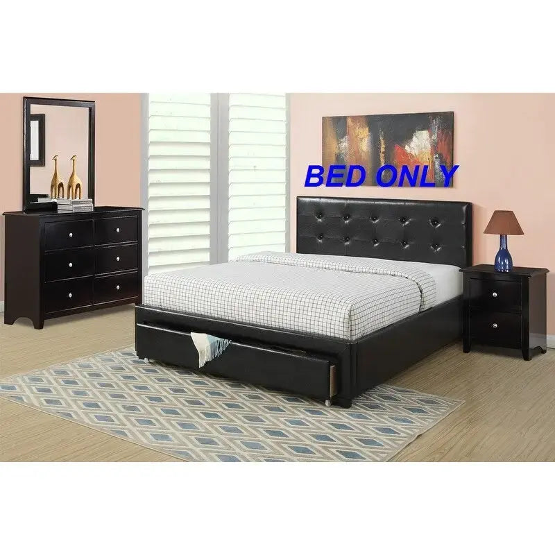 Lit de rangement rembourré Queen Size avec tête de lit capitonnée