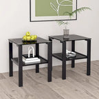 Tables d'appoint carrées en verre trempé, lot de 2 – Noir / Transparent / Blanc