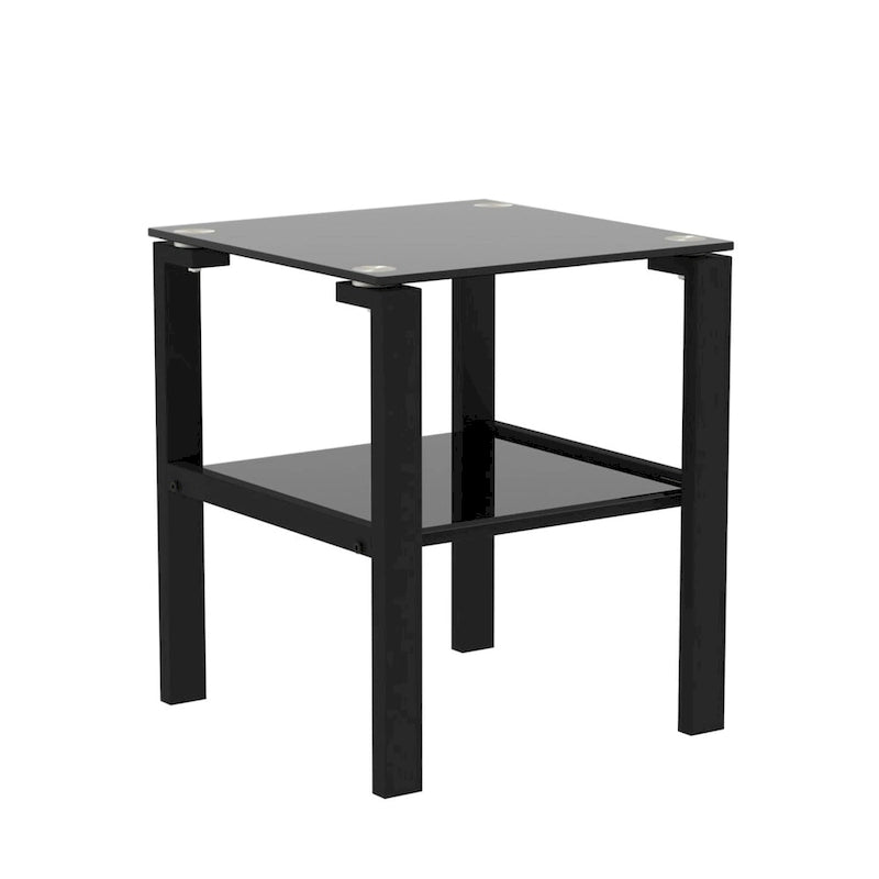 Tables d'appoint carrées en verre trempé, lot de 2 – Noir / Transparent / Blanc