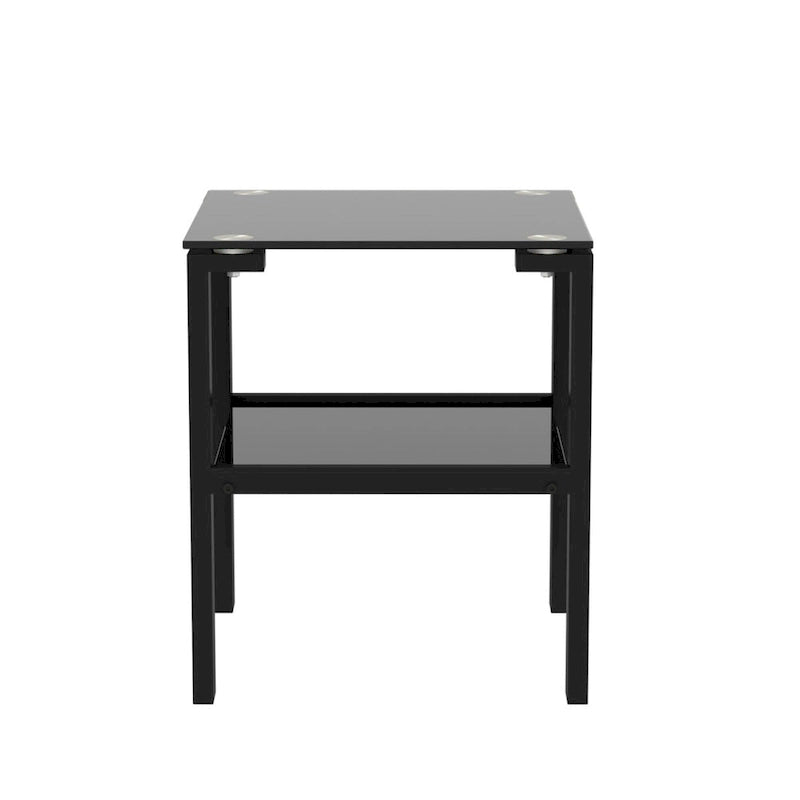 Tables d'appoint carrées en verre trempé, lot de 2 – Noir / Transparent / Blanc