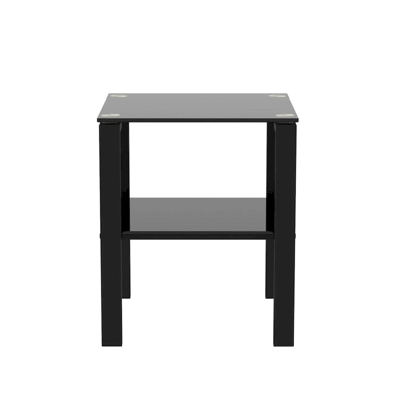 Tables d'appoint carrées en verre trempé, lot de 2 – Noir / Transparent / Blanc