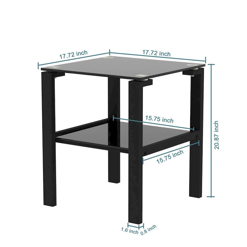 Tables d'appoint carrées en verre trempé, lot de 2 – Noir / Transparent / Blanc