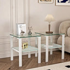 Tables d'appoint carrées en verre trempé, lot de 2 – Noir / Transparent / Blanc