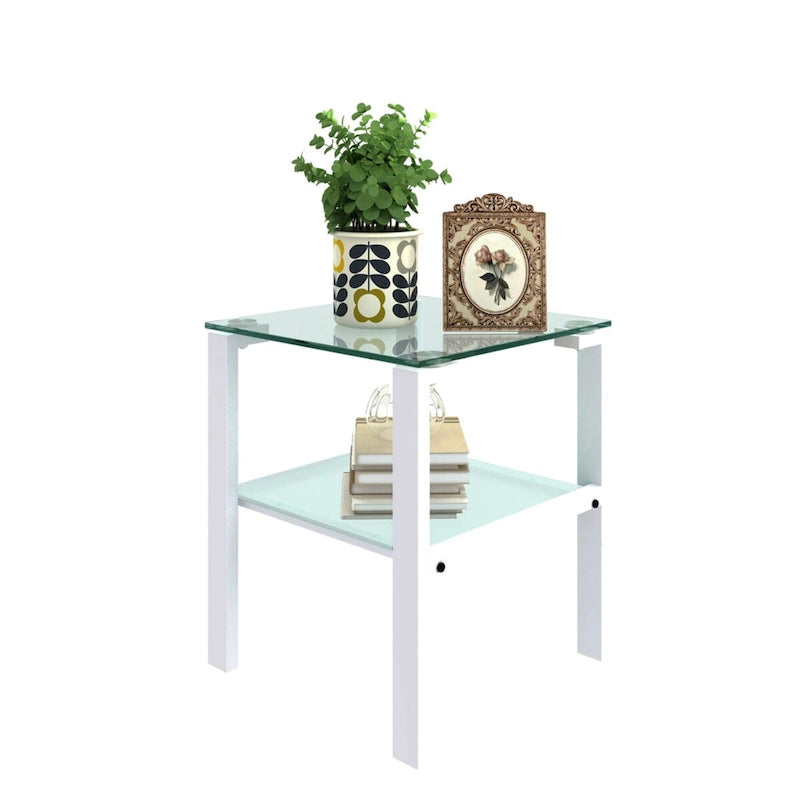 Tables d'appoint carrées en verre trempé, lot de 2 – Noir / Transparent / Blanc
