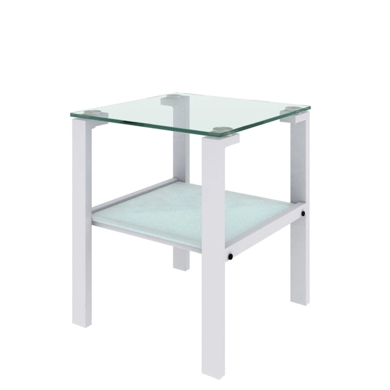 Tables d'appoint carrées en verre trempé, lot de 2 – Noir / Transparent / Blanc