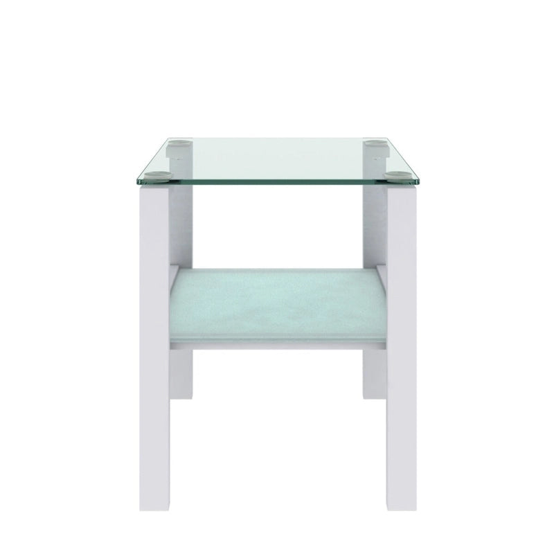 Tables d'appoint carrées en verre trempé, lot de 2 – Noir / Transparent / Blanc