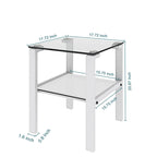 Tables d'appoint carrées en verre trempé, lot de 2 – Noir / Transparent / Blanc