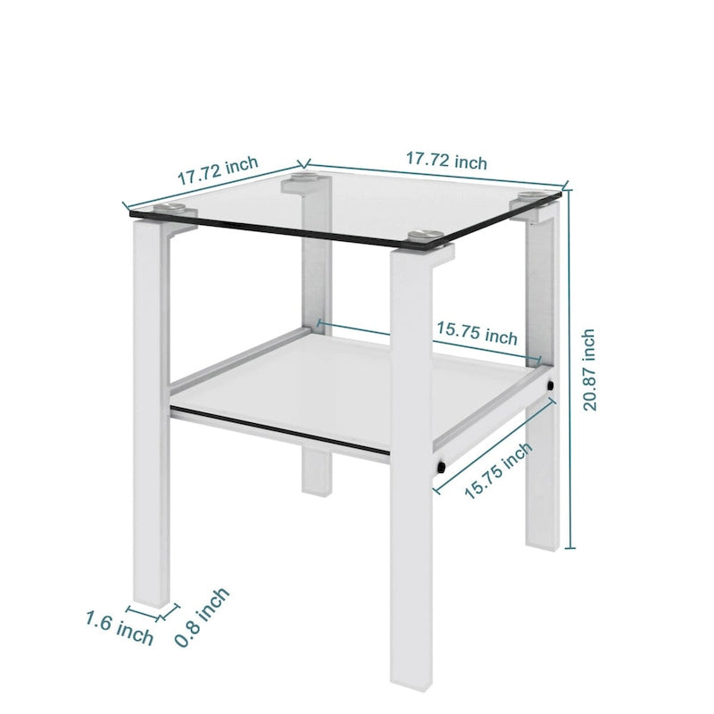 Tables d'appoint carrées en verre trempé, lot de 2 – Noir / Transparent / Blanc