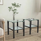 Tables d'appoint carrées en verre trempé, lot de 2 – Noir / Transparent / Blanc