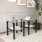 Tables d'appoint carrées en verre trempé, lot de 2 – Noir / Transparent / Blanc
