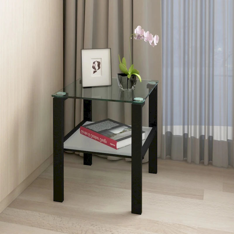 Tables d'appoint carrées en verre trempé, lot de 2 – Noir / Transparent / Blanc