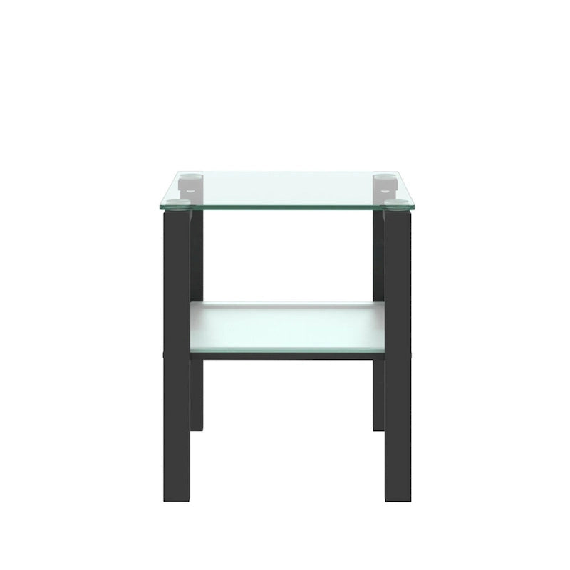 Tables d'appoint carrées en verre trempé, lot de 2 – Noir / Transparent / Blanc